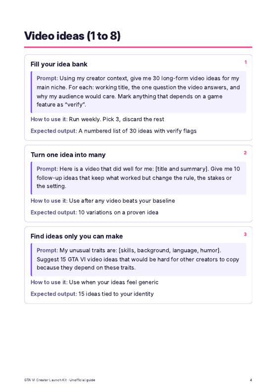 AI Prompt Pack page with prompt cards